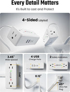 3Ft Short Extension Cord with Multiple Outlets, Surge Protector Power Strip