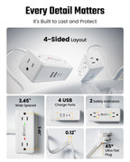 3Ft Short Extension Cord with Multiple Outlets, Surge Protector Power Strip