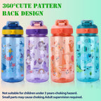 SENBSLAN Kids Water Bottles With Straw,600ml Drinks Bottle for School,Leakproof Children's Bottle BPA free Tritan Sport Bottle for Girls Boys (Pinkish Orange-Rabbit)