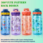 SENBSLAN Kids Water Bottles With Straw,600ml Drinks Bottle for School,Leakproof Children's Bottle BPA free Tritan Sport Bottle for Girls Boys (Pinkish Orange-Rabbit)