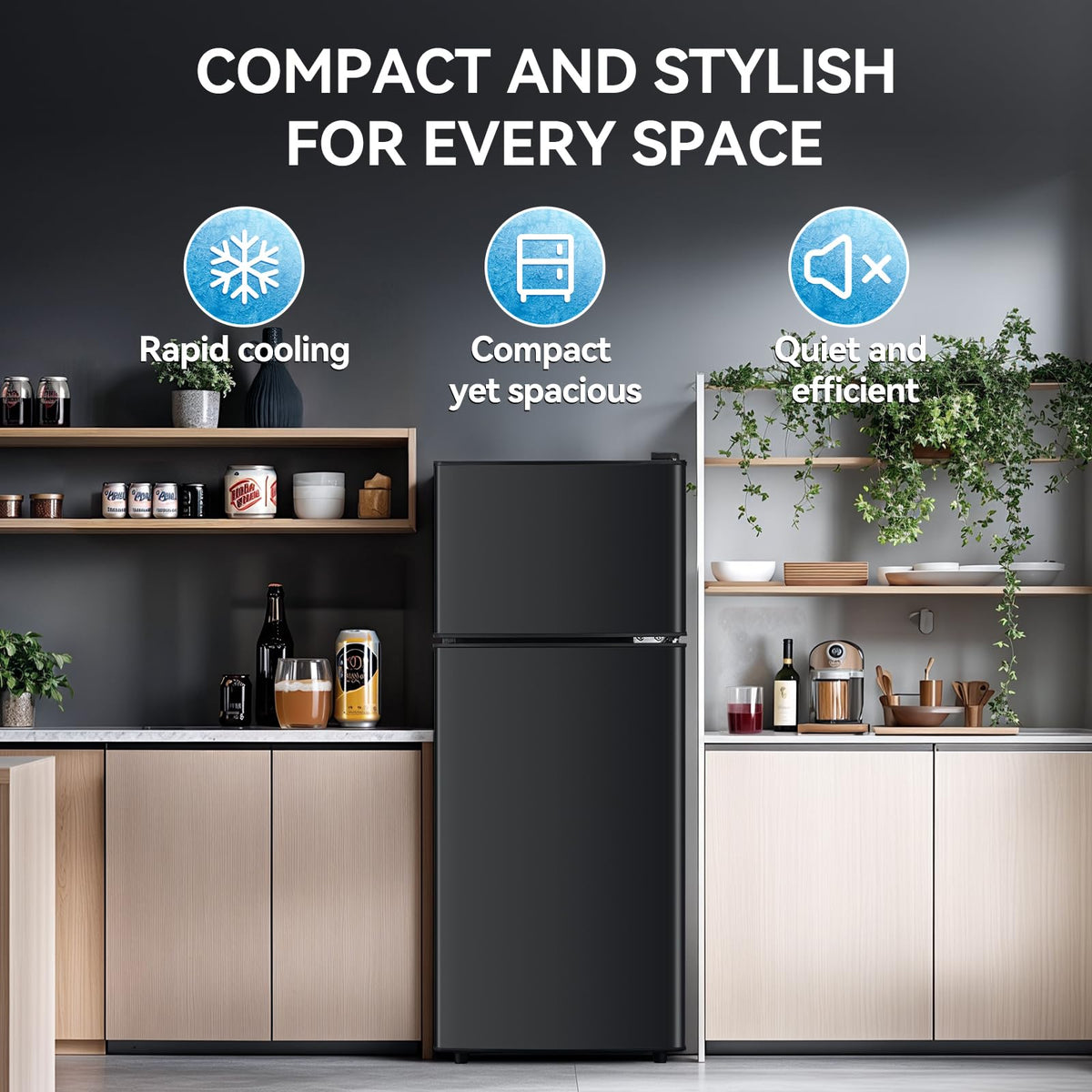 Anypro 4.0 Cu.Ft Fridge with Bottom Freezer, 2 Door Refrigerator with Drawer, 7 Level Temperatures and Adjustable Shelves for Bedroom, Dorm, Office, Apartment, Silver