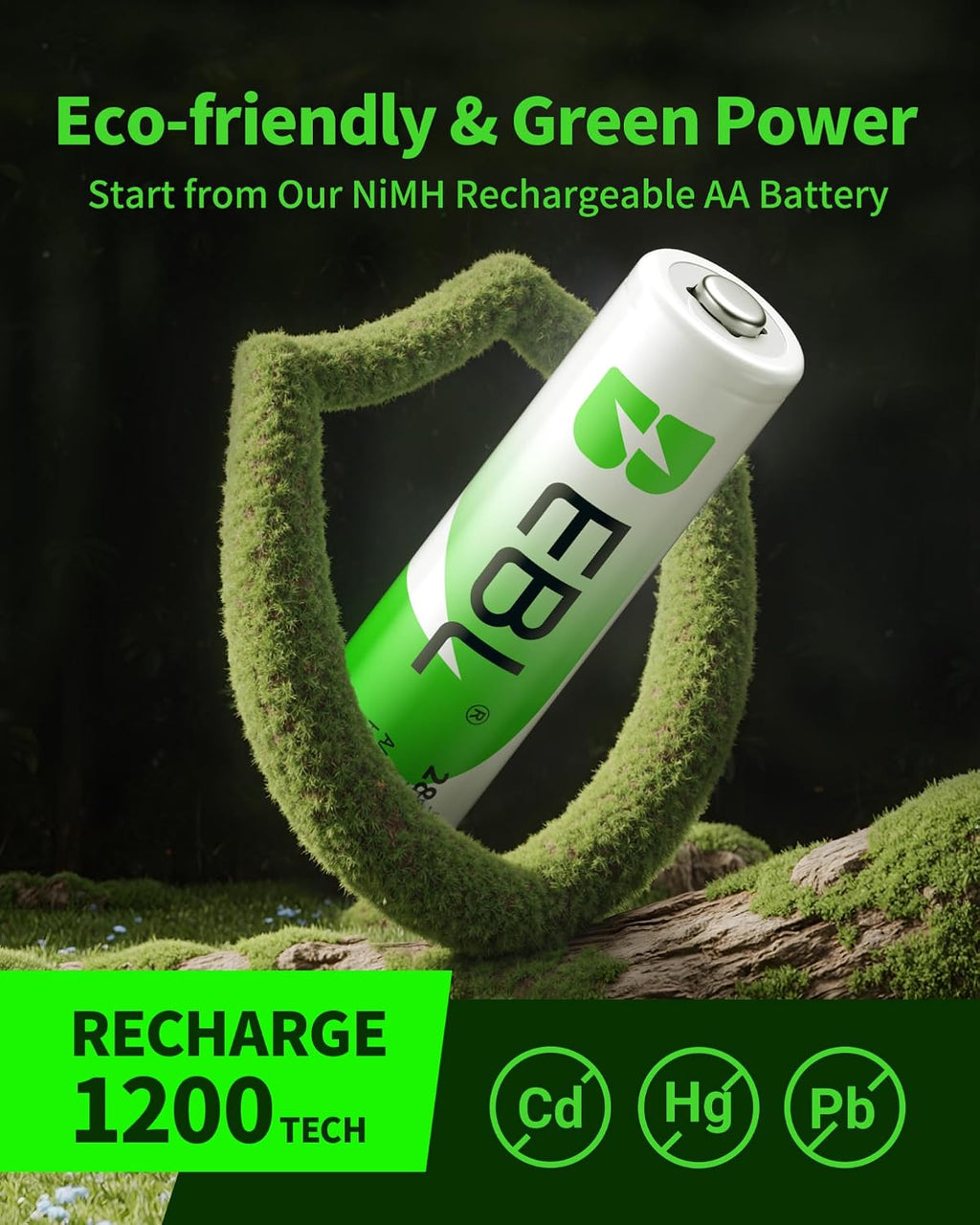 EBL AA Rechargeable Batteries 2800mAh 8-Pack 1.2V Ni-MH Battery