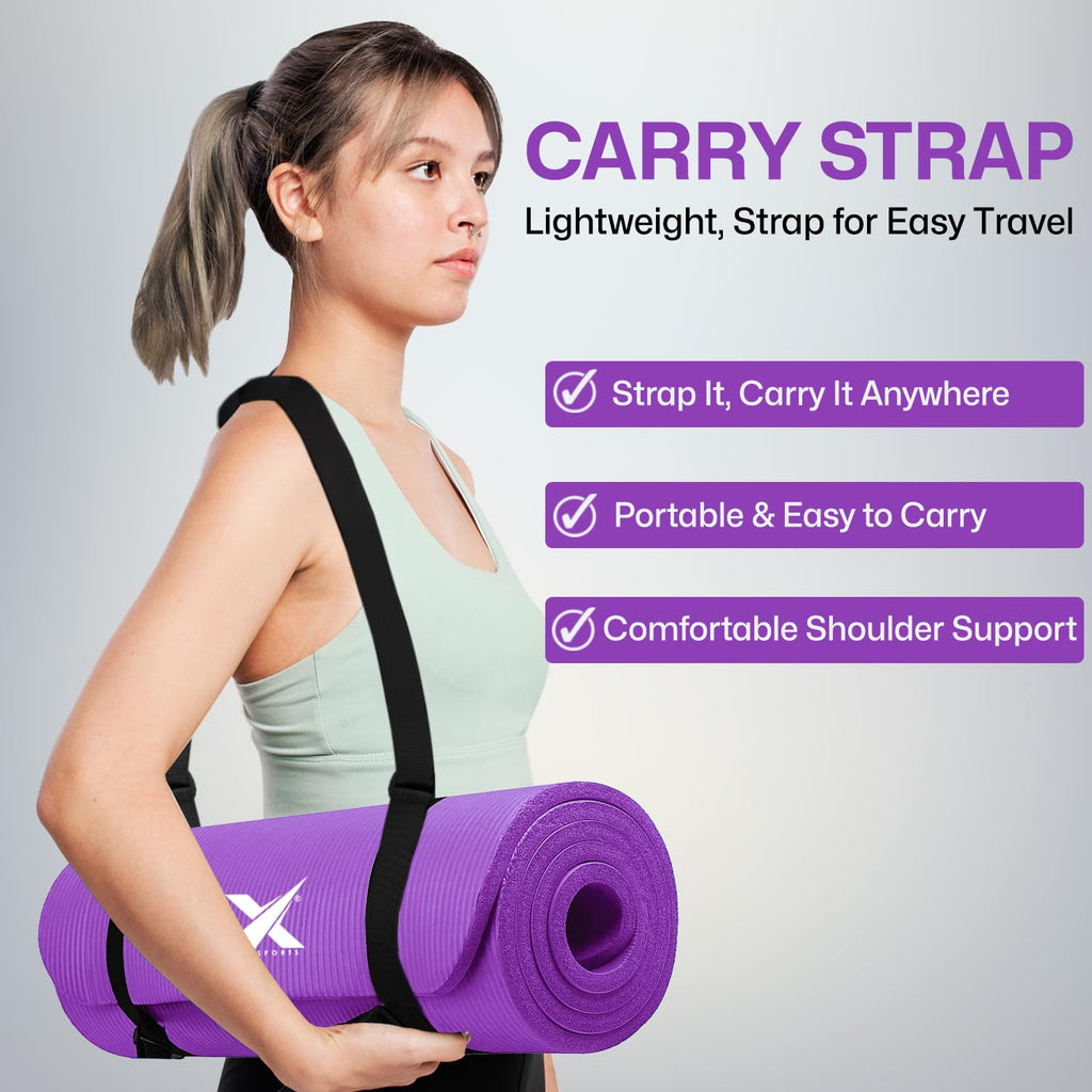 XN8 Sports Yoga Mat 10mm & 15mm Thick NBR Exercise Mat with Carry Strap