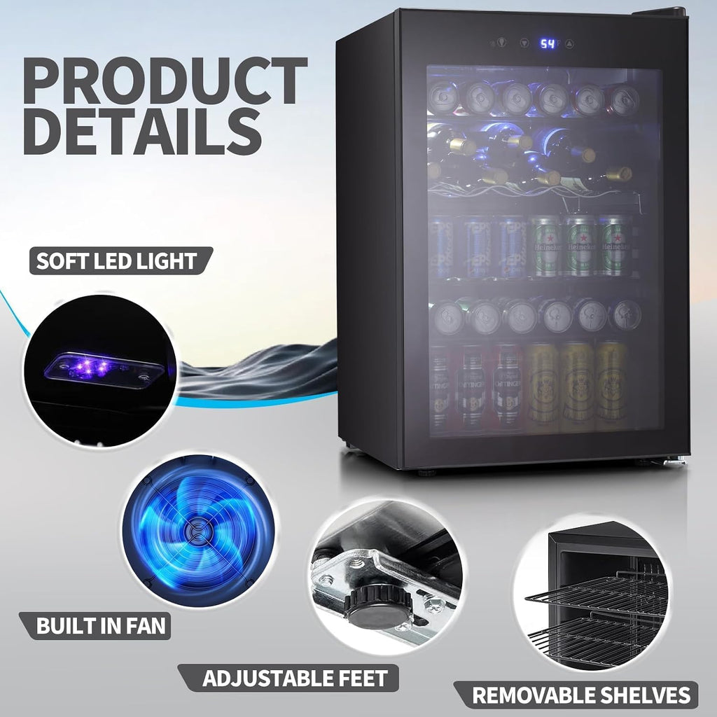 Antarctic Star Beverage Refrigerator Cooler 68 Can, Mini Fridge with Glass Door for Beer Drinks Wine,Freestanding Small Fridge with Electronic Temperature Control for Home and Bar,1.7 cu.ft
