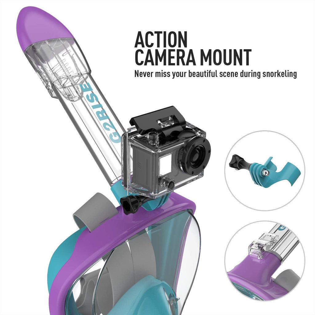 G2RISE SN01 Full Face Snorkel Mask with Detachable Camera Mount, Anti-Fog and Foldable Design, Advanced Breathing System for a Safe Adults/Kids Snorkeling Experience