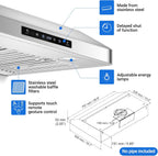 AMZCHEF 30" Under Cabinet Range Hood, 750CFM Stainless Steel Vent Hood