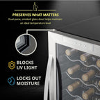 SCHMÉCKÉ 12 Bottle Compressor Wine Cooler Refrigerator w/Lock - Large Freestanding Wine Cellar For Red, White, Champagne or Sparkling Wine - 41f-64f Digital Temperature Control Fridge Stainless Steel