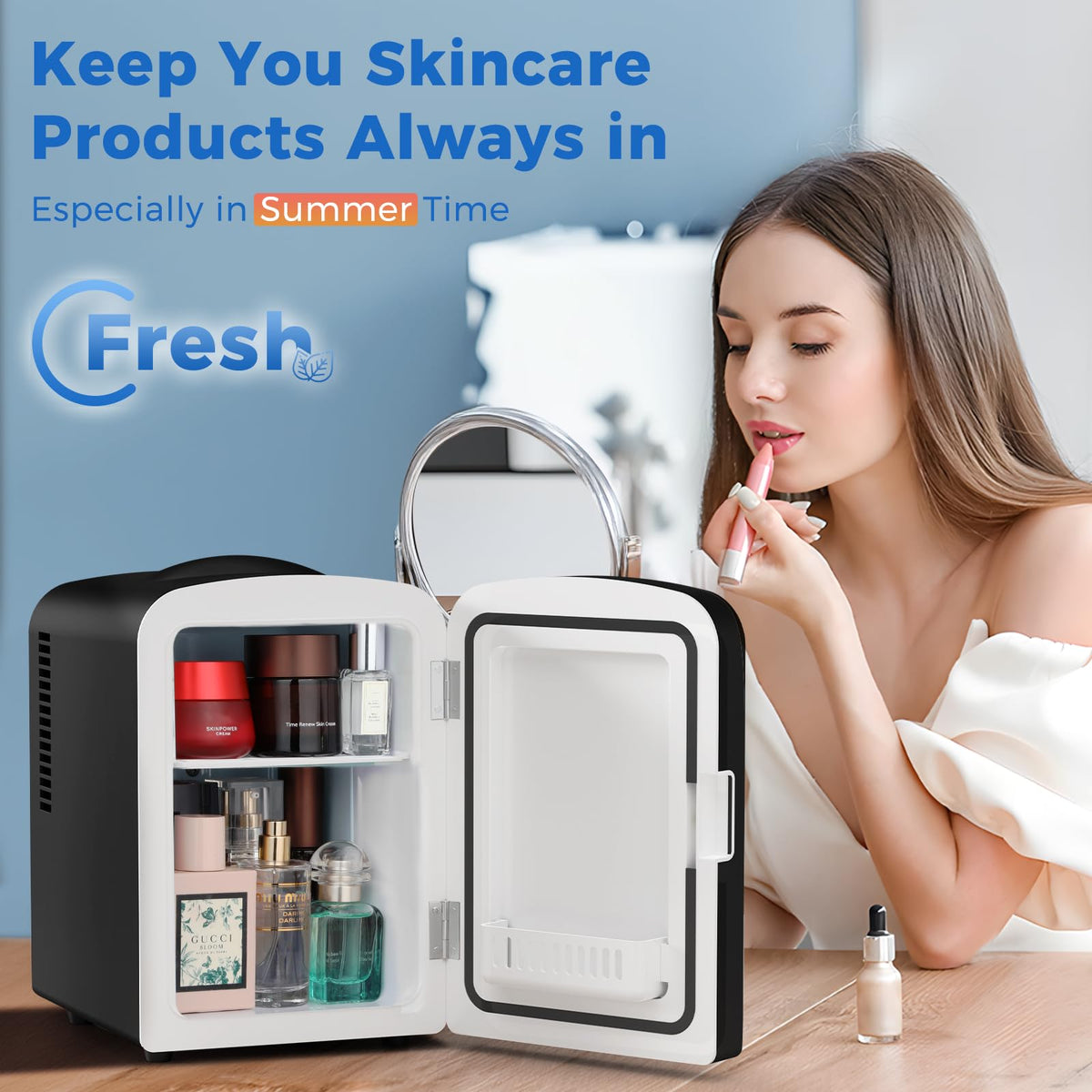 Antarctic Star Compact Refrigerator, Portable Mini Fridge, Skin Care 4L Capacity/6 Cans, for Bedroom, Car, Office & Dorm, Small Cooler for Cosmetics, Beverage and Food, White