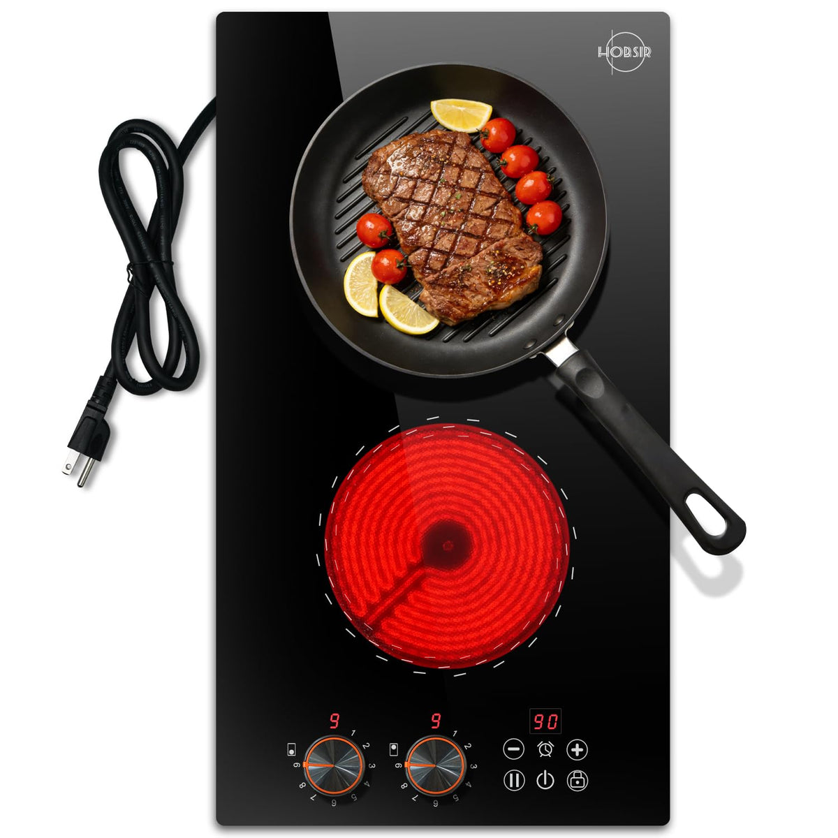 Hobsir 2 Burner Electric Cooktop 110V Plug In 2000W, Countertop & Built-in