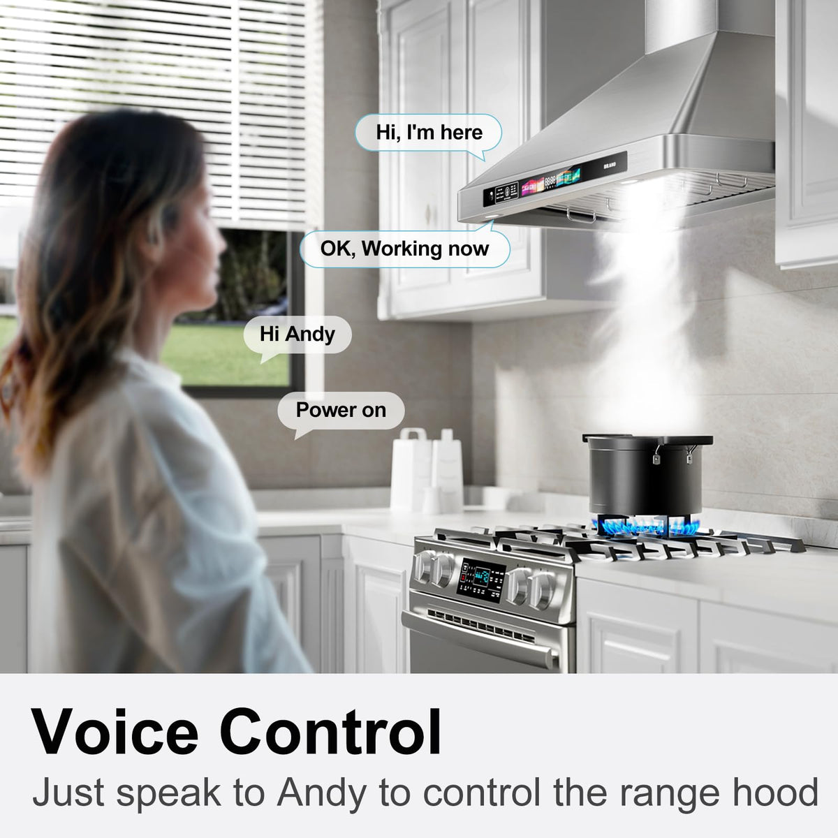 Range Hood 30 Inch, 900 CFM Wall Mount Range Hood with Voice, Gesture & Touch Control, Stainless Steel Kitchen Vent Hood with 4-Speed Fan, Adjustable LED Lights, Ducted/Ductless Convertible