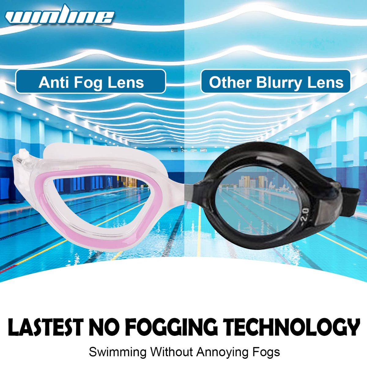 Winline Adult Swimming Goggles,Open Water Goggles Swimming Anti Fog UV Protection No Leakage Clear Vision Easy to Adjust for Adults Men Women Teenagers
