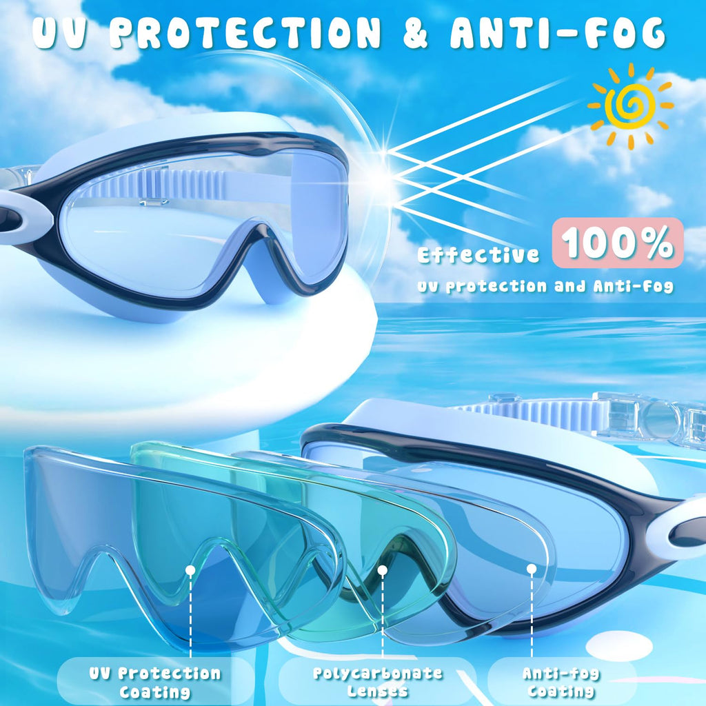 COOLOO Kids Swimming Goggles for Age 3-15, 2 Pack Anti Fog Kids Goggles