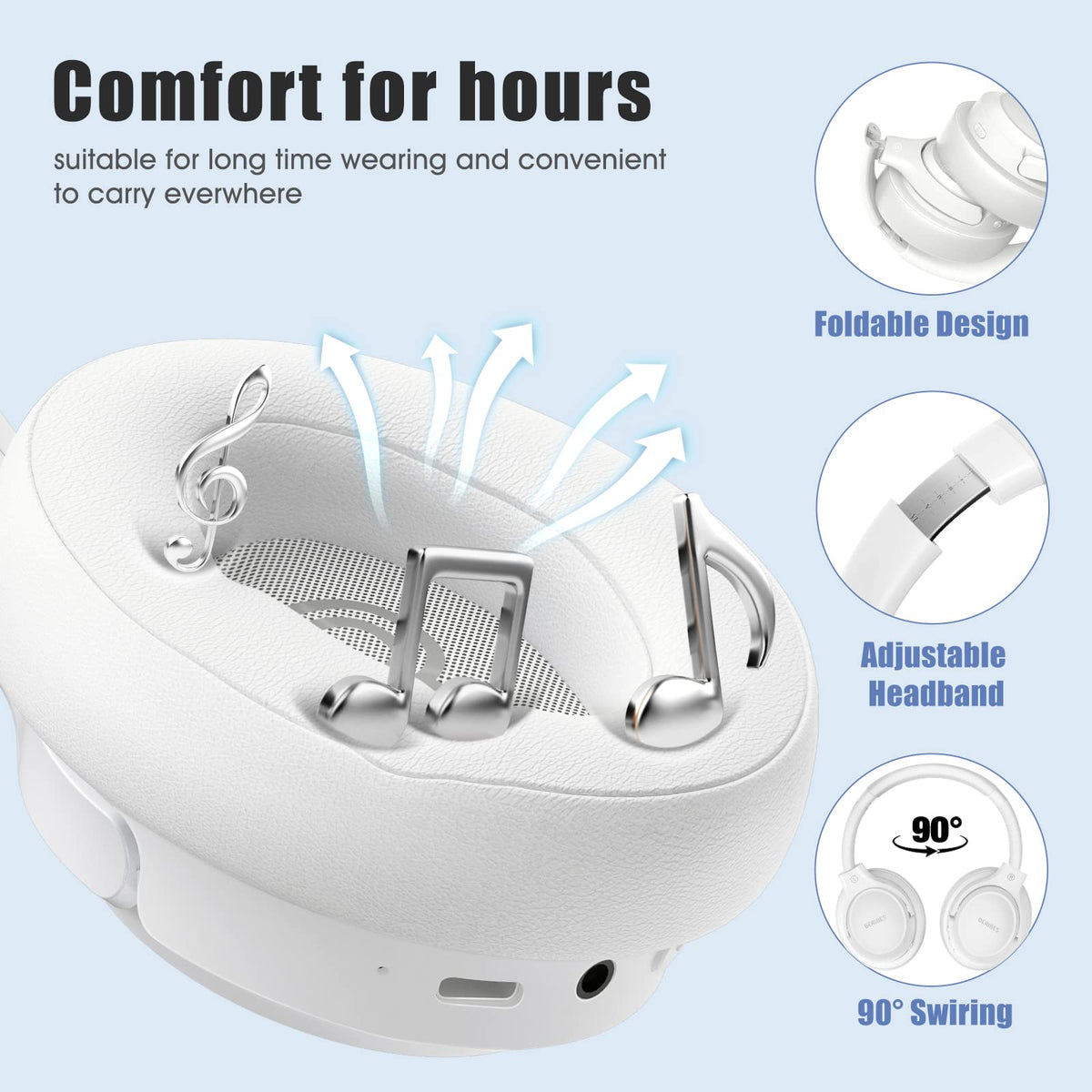 BERIBES Bluetooth Headphones Over Ear Wireless HiFi Stereo Headsets 65H 6EQ