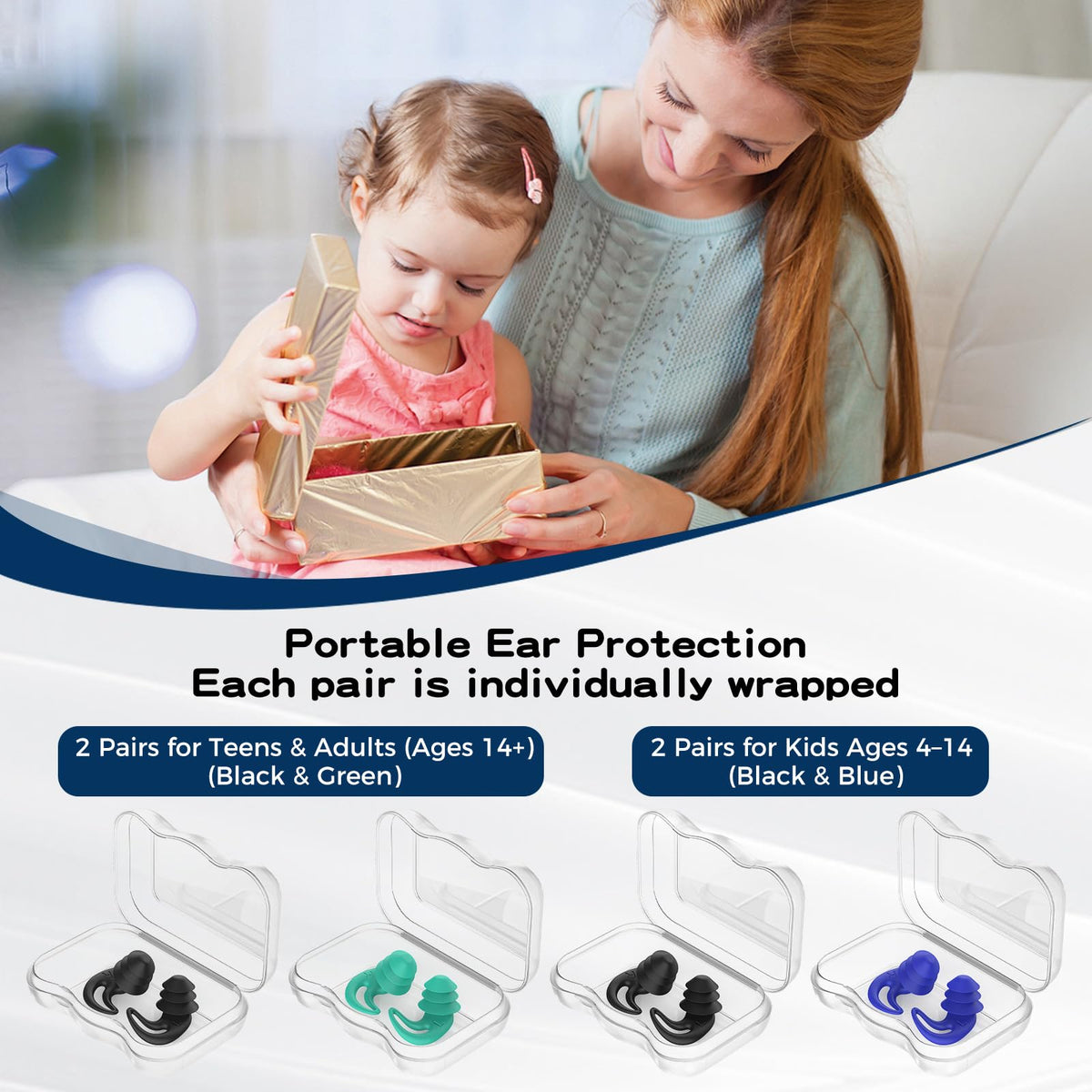 Swimming Ear Plugs for Kids,4 Pairs Reusable Silicone Ear Plugs Swimming