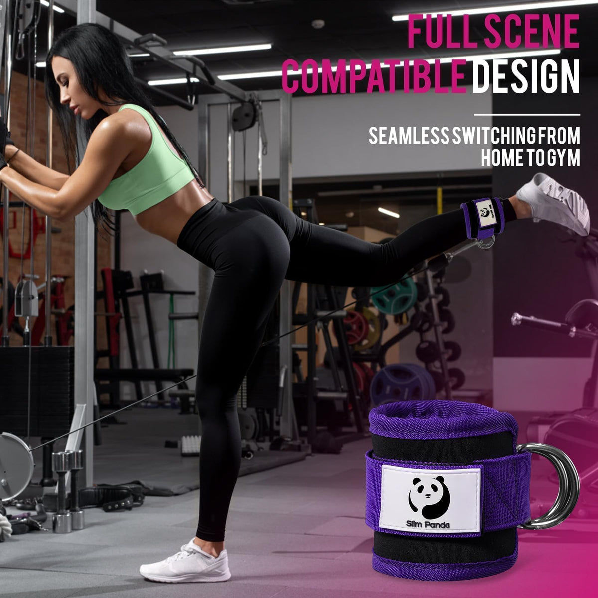 Slim Panda Ankle Straps for Cable Machines, Cable Kickback Ankle Cuffs