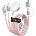 Travel Essentials,3 in 2 USB C Cable for Apple Watch Charger,iPhone Charger,Multi Charging Cable,Cruise Vacation Camping Essentials,Portable for iWatch Series 12-2/Ultra/SE & iPhone 18 17-12,Car,Pink