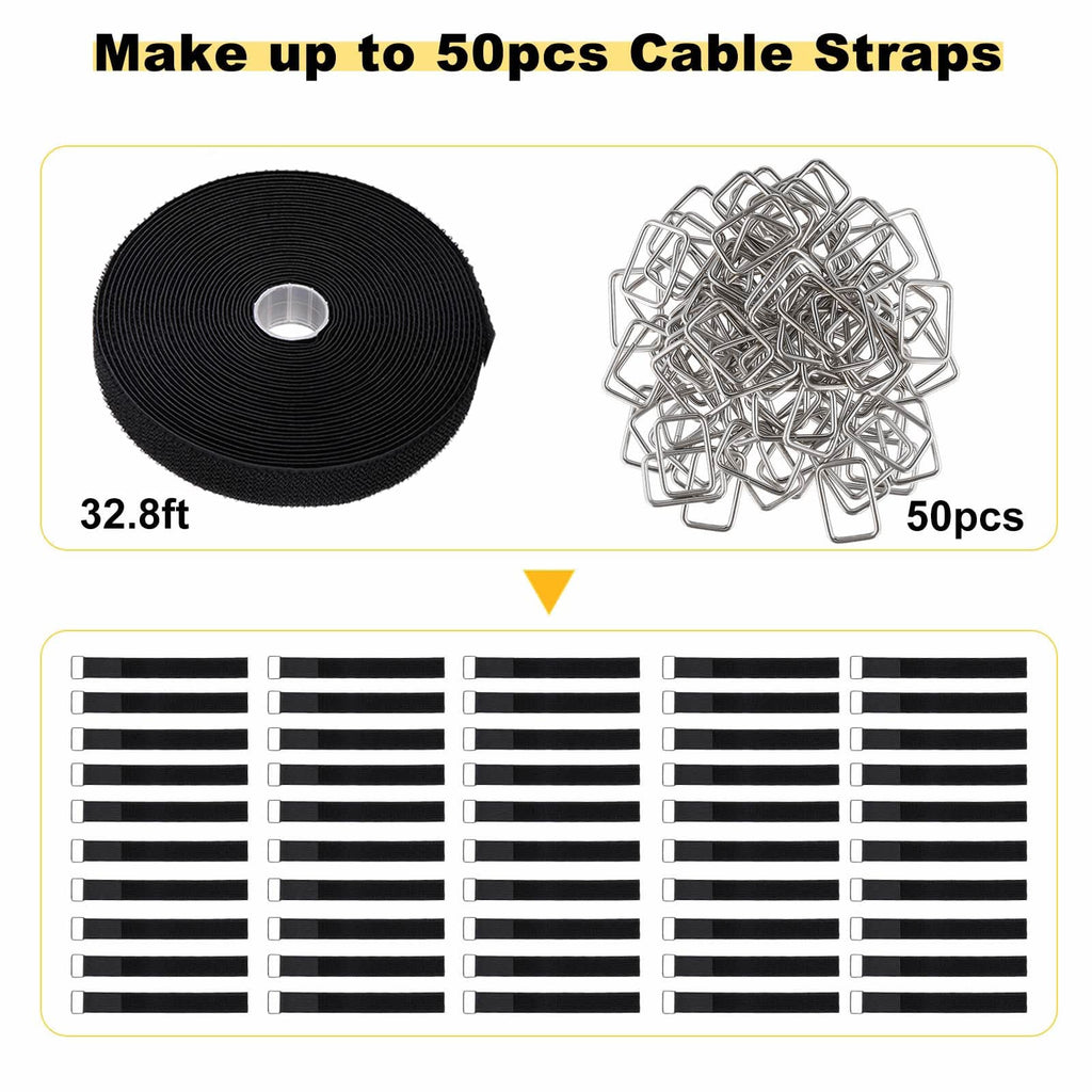 YMCRLUX 1"x64ft Hook and Loop Straps with 70 Metal Buckles, Adjustable Fastening Cable Straps, Cut-to-Length Cinch Strap, Reusable Nylon Securing Cord Ties for Organizer or Storage, 1 inch Wide, Black
