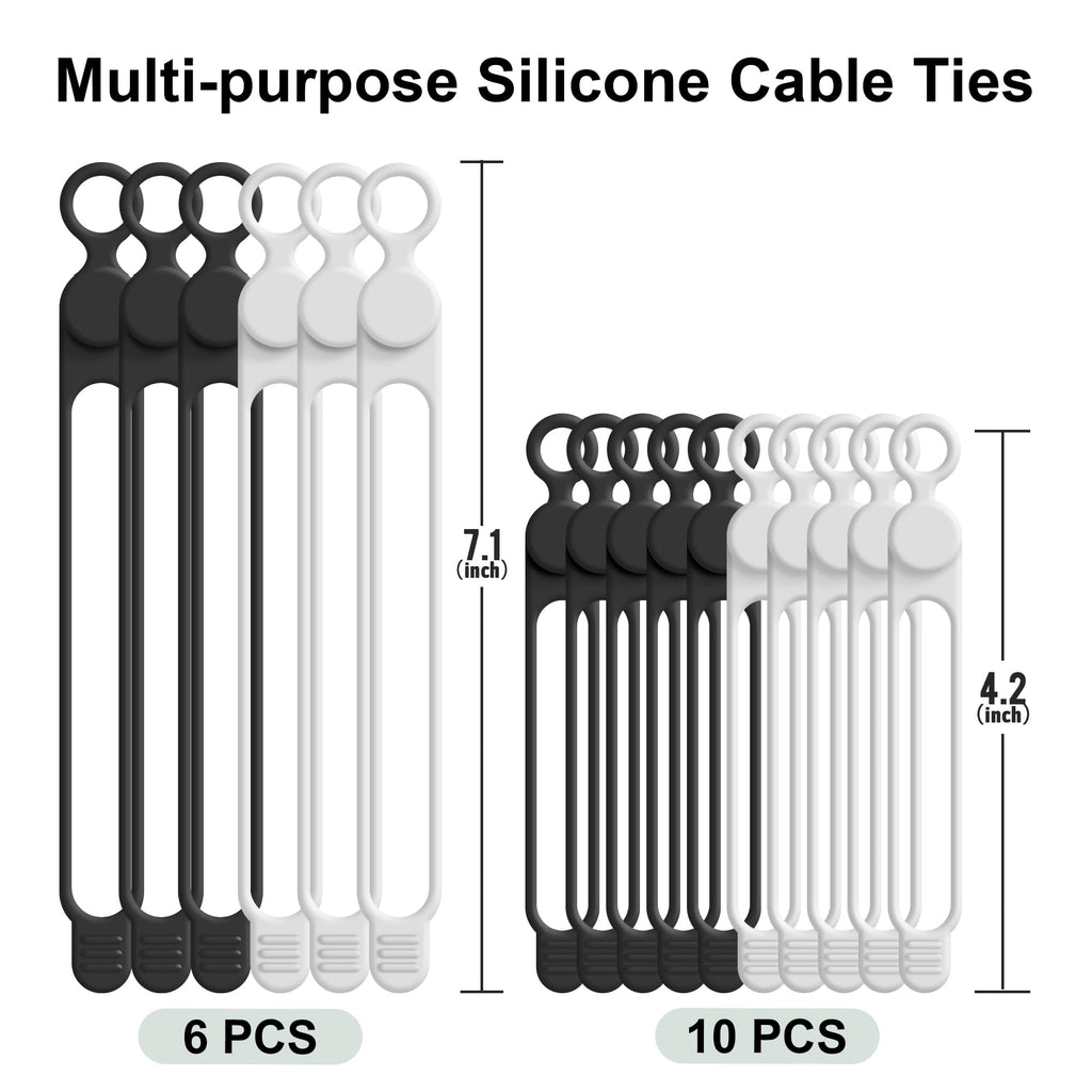 24Pcs Silicone Cable Ties, Cord Organizer Cable Management-Multi