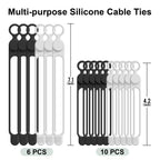 24Pcs Silicone Cable Ties, Cord Organizer Cable Management-Multi