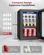 Feelfunn 2.6CuFt Beverage Refrigerator, 95 Can Mini Fridge with Glass Door
