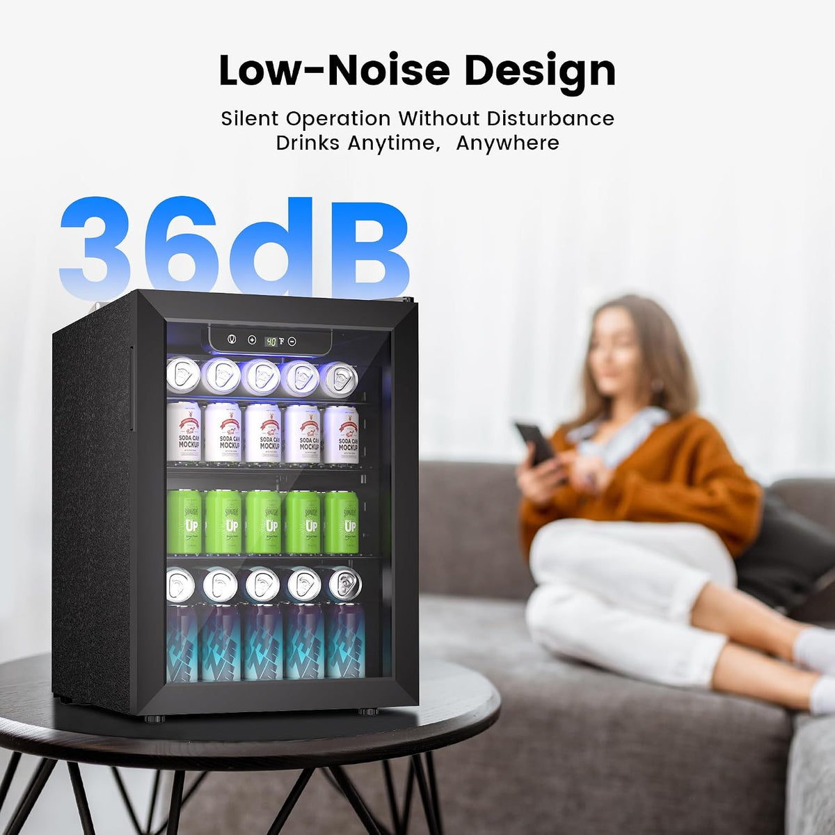 Feelfunn 2.6CuFt Beverage Refrigerator, 95 Can Mini Fridge with Glass Door