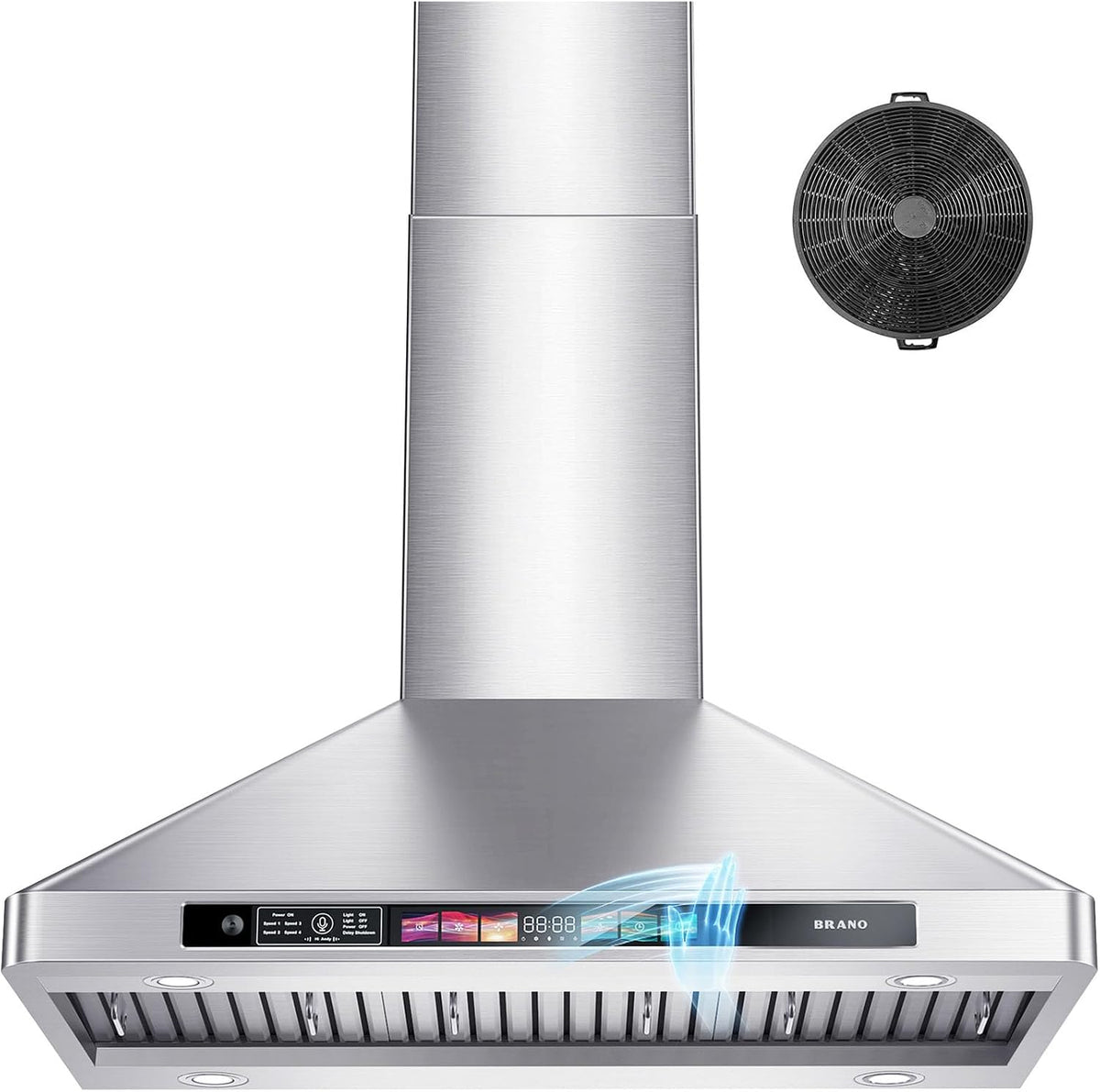 Range Hood 30 Inch, 900 CFM Wall Mount Range Hood with Voice, Gesture & Touch Control, Stainless Steel Kitchen Vent Hood with 4-Speed Fan, Adjustable LED Lights, Ducted/Ductless Convertible