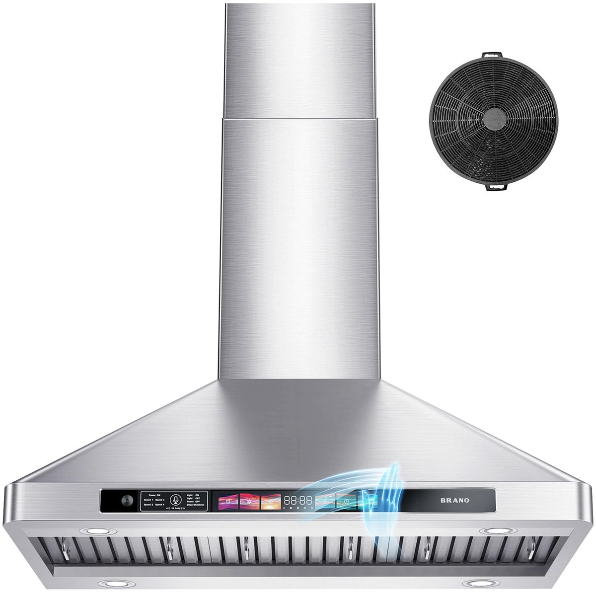 Range Hood 30 Inch, 900 CFM Wall Mount Range Hood with Voice, Gesture & Touch Control, Stainless Steel Kitchen Vent Hood with 4-Speed Fan, Adjustable LED Lights, Ducted/Ductless Convertible