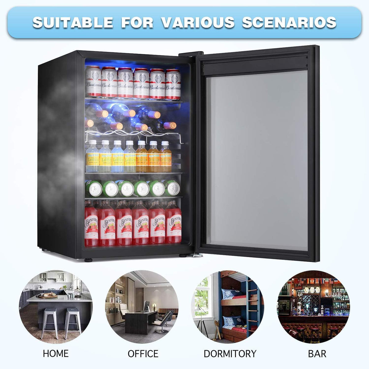 Antarctic Star 12 Bottle 48 Can Beverage Refrigerator Cooler - Mini Fridge Glass Door for Beer Soda Drinks or Wine,Freestanding Beverage Fridge for Home and Bar with Adjustable Shelving, 1.3 Cu. Ft.