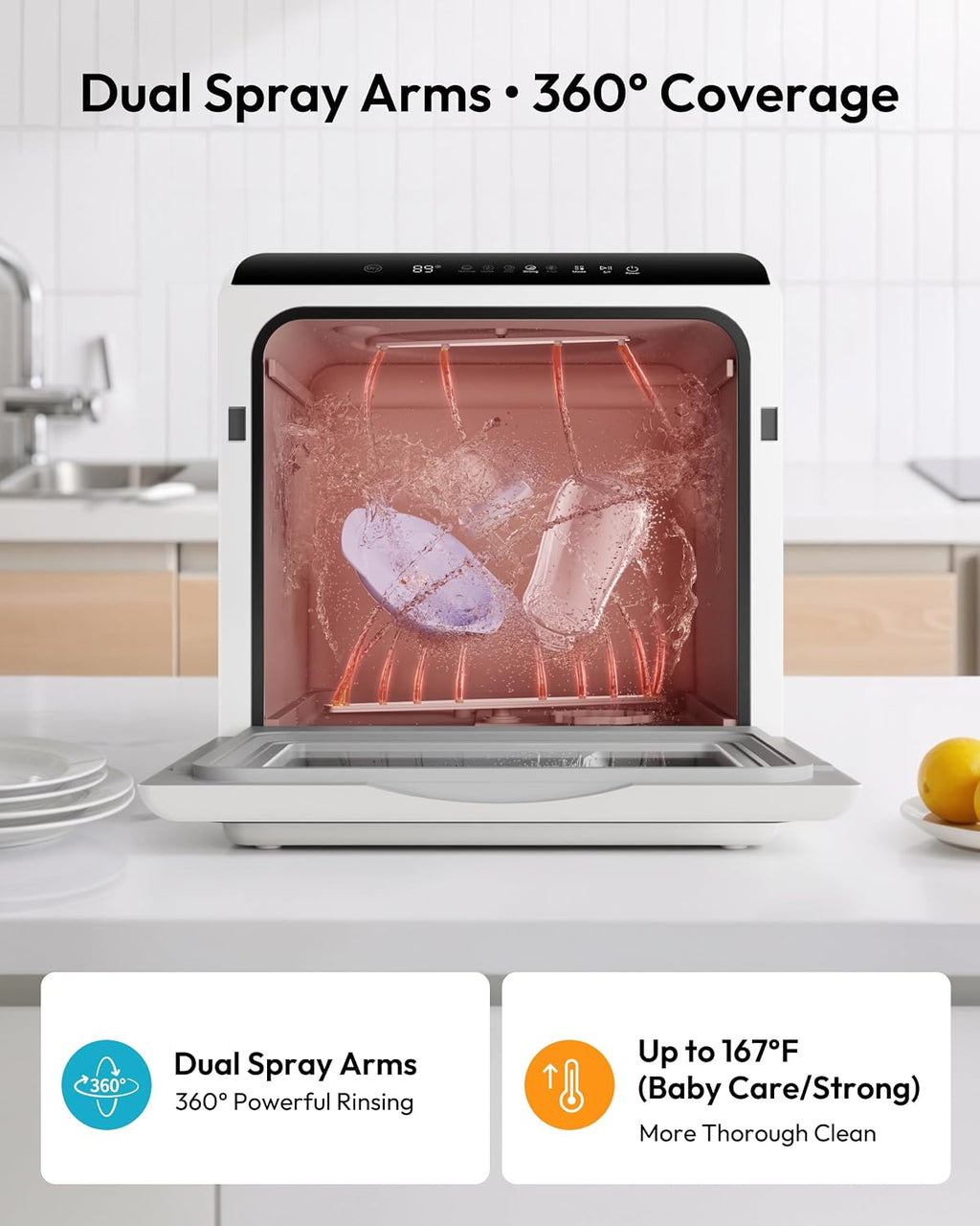 EUHOMY Countertop Dishwasher Portable, 6 Programs with 40 dB, No Hookup