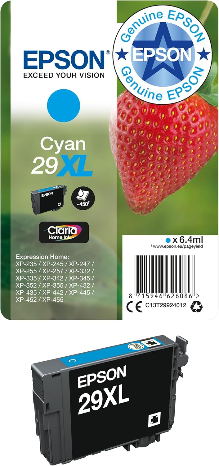 Epson 29XL Cyan Strawberry High Yield Genuine, Claria Home Ink
