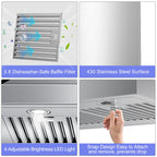 42 inch Range Hood Under Cabinet 1200 CFM Stainless Steel Stove Vent Hoods