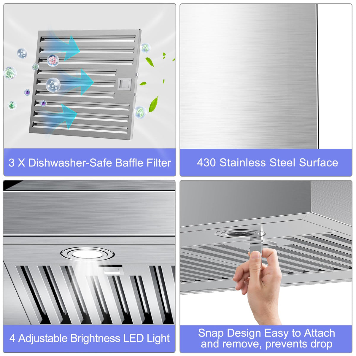 42 inch Range Hood Under Cabinet 1200 CFM Stainless Steel Stove Vent Hoods