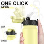 GOPPUS 600ml/20oz Stainless Water Bottle with Straw Double Wall Insulated Bottles with Strap One Hand Open Vacuum Thermal Flask with Flip Top Lid Leakproof Keep Cold Drinks BPA Free