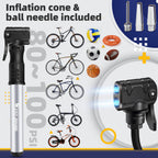 Bicycle Pump Mini Bike Pump Aluminum Alloy Cycle Pump for Presta & Schrader Valve, Portable Lightweight Bike Tyre Pump Fast Tyre Inflation Mini Air Pump For Mountain Road Bike Ball Pump