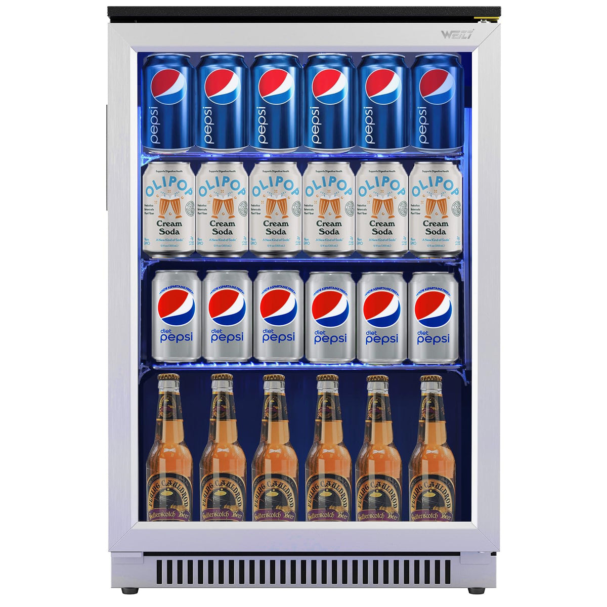 Weili 20 Inch Under Counter Beverage Refrigerator with Glass Door, 120 Can