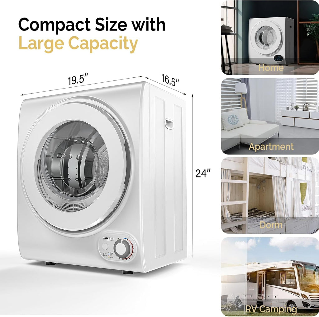 ROVSUN 110V Portable Clothes Dryer, High End Laundry Front Load Tumble Dryer Machine with Stainless Steel Tub & Simple Control Knob for Apartment, Dorm-850W, White