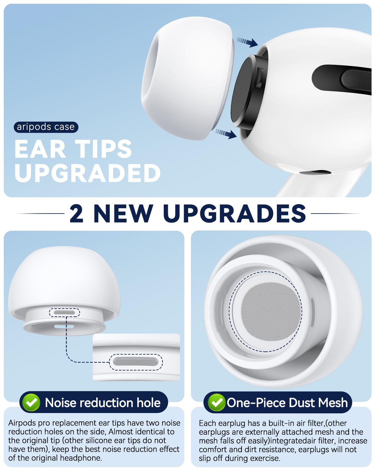 5 Pairs Replacement Ear Tips for AirPods Pro 3 (White)
