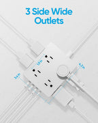Olcorife Flat Plug Power Strip with 15 FT Extension Cord, 8 Outlets 4 USB Ports(1 USB C), 3 Sided Outlet Extender for Home Office Travel Dorm Room Essentials, White