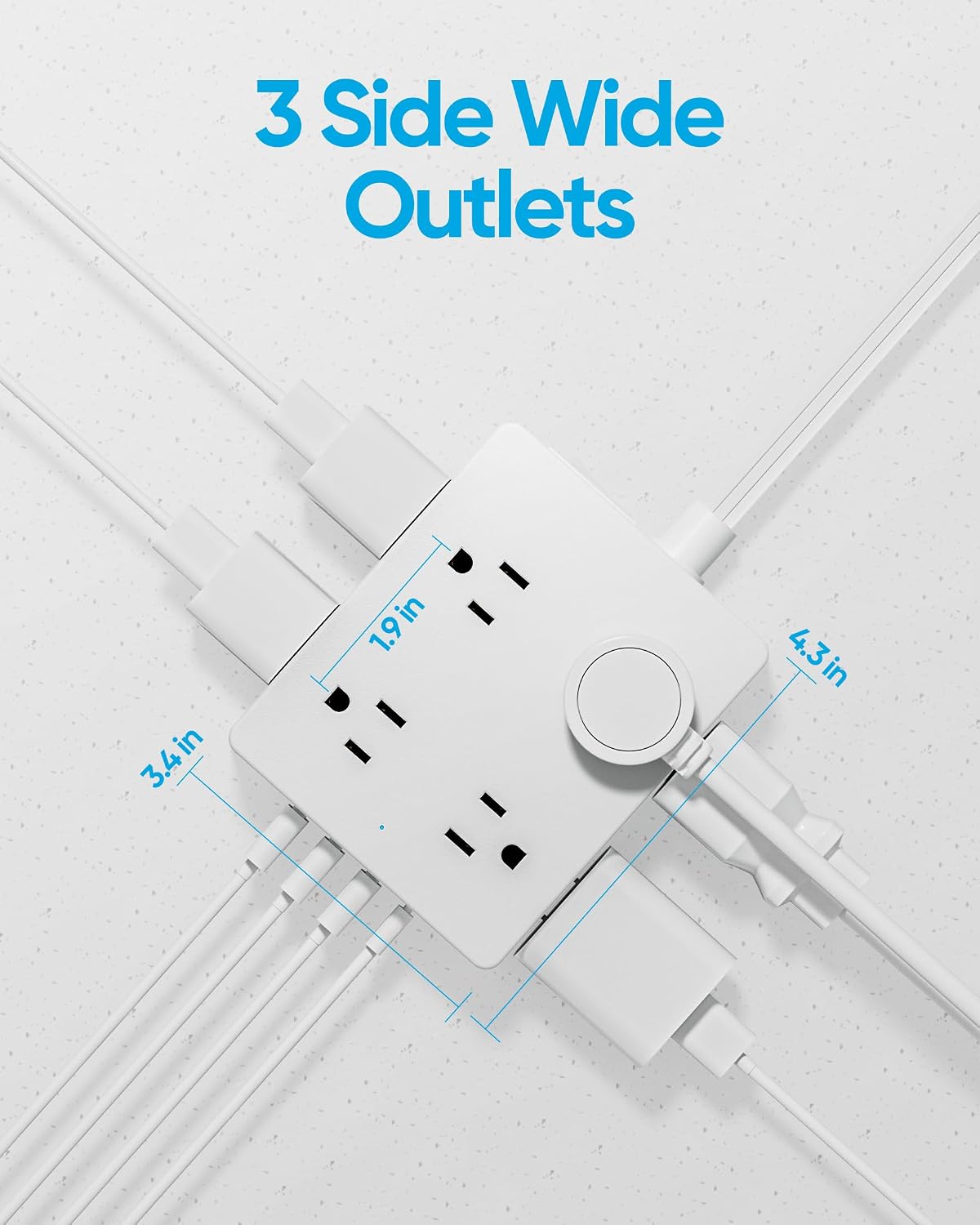 Olcorife Flat Plug Power Strip with 15 FT Extension Cord, 8 Outlets 4 USB Ports(1 USB C), 3 Sided Outlet Extender for Home Office Travel Dorm Room Essentials, White