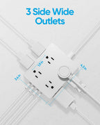 Olcorife Flat Plug Power Strip with 15 FT Extension Cord, 8 Outlets 4 USB Ports(1 USB C), 3 Sided Outlet Extender for Home Office Travel Dorm Room Essentials, White