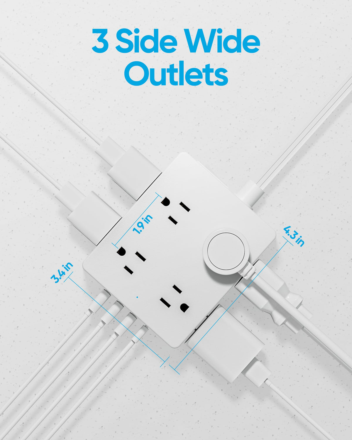 Olcorife Flat Plug Power Strip with 15 FT Extension Cord, 8 Outlets 4 USB Ports(1 USB C), 3 Sided Outlet Extender for Home Office Travel Dorm Room Essentials, White