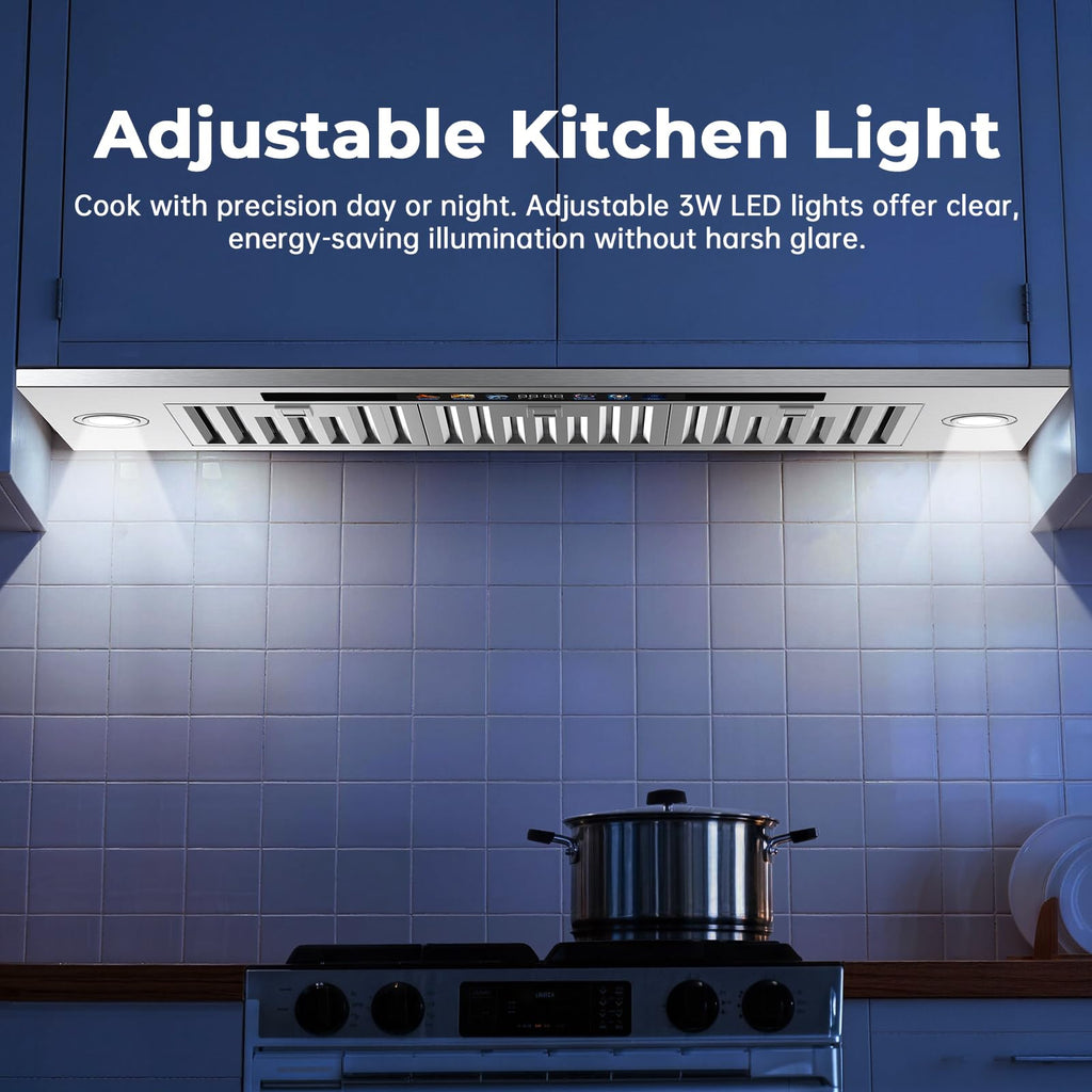 Range Hood Insert 30 inch,Stainless Steel Kitchen Vent Hood 600CFM,Built-in Kitchen Stove Hood w/Front Button Controls and Front LED Lights,Baffle Filters,Ducted/ductless Convertible Duct