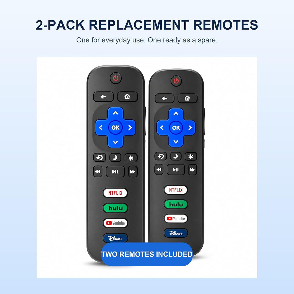 2-Pack Replacement Remote for Roku TV, Compatible with TCL, Onn, Hisense, Sharp, Philips, RCA, Insignia and Other Roku TVs, No Setup Required