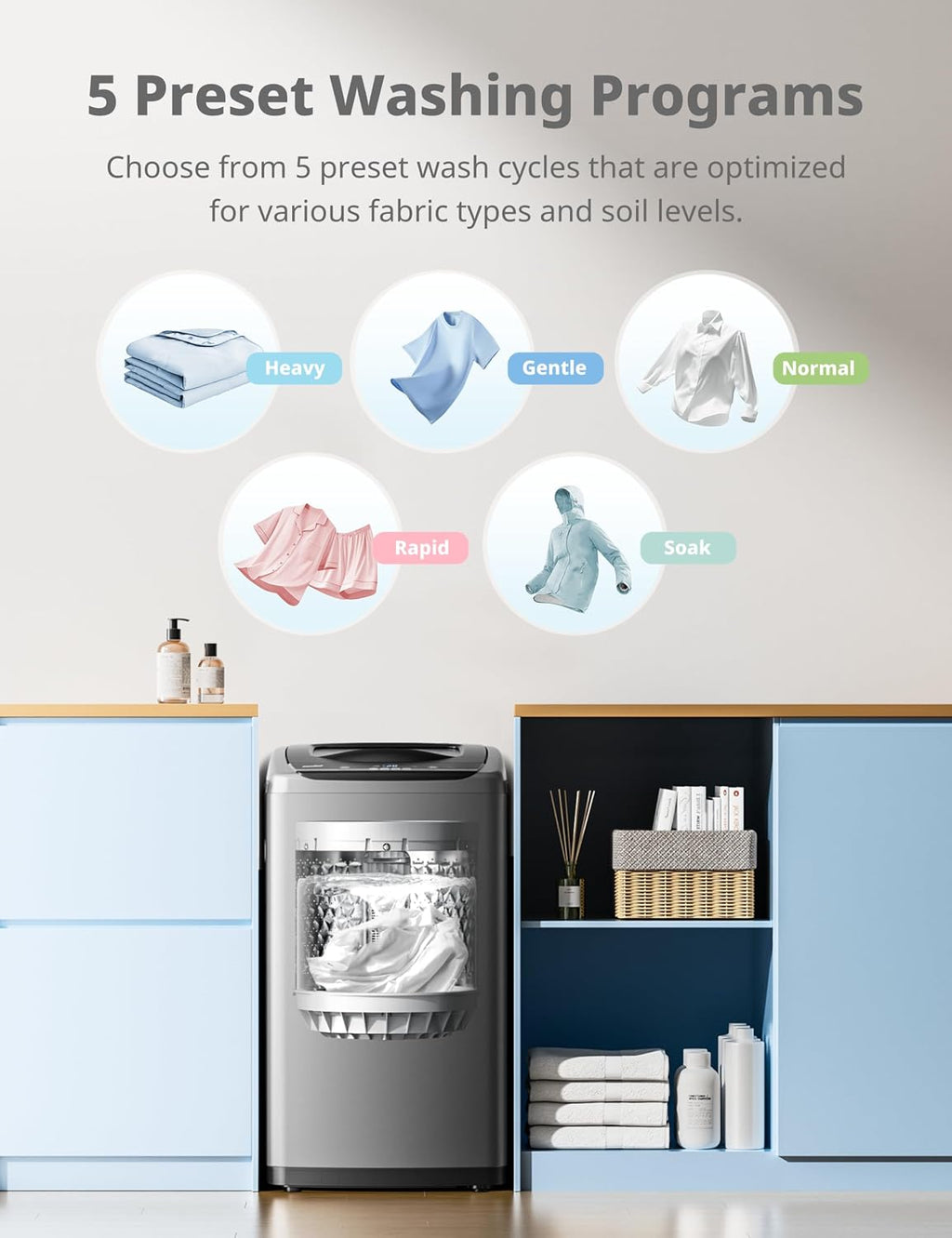 COMFEE’ 1.6 Cu.ft Portable Washing Machine, 11lbs Capacity Fully Automatic Compact Washer with Wheels, 6 Wash Programs Laundry Drain Pump, Ideal for Apartments, RV, Camping, Magnetic Gray