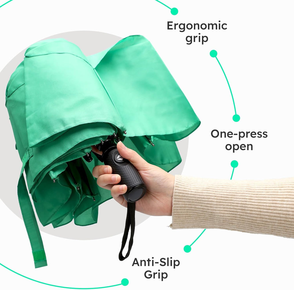 Compact Travel Umbrella, Windproof Automatic Folding with Fiberglass Ribs