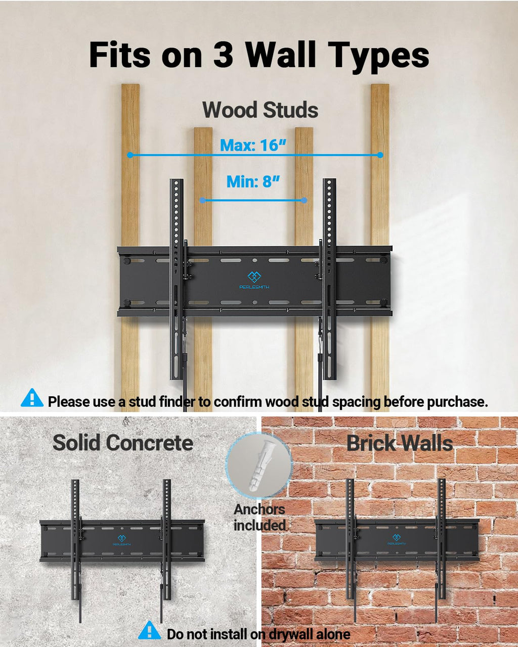 PERLESMITH Tilting TV Wall Mount for 23–60 inch TVs up to 115 lbs