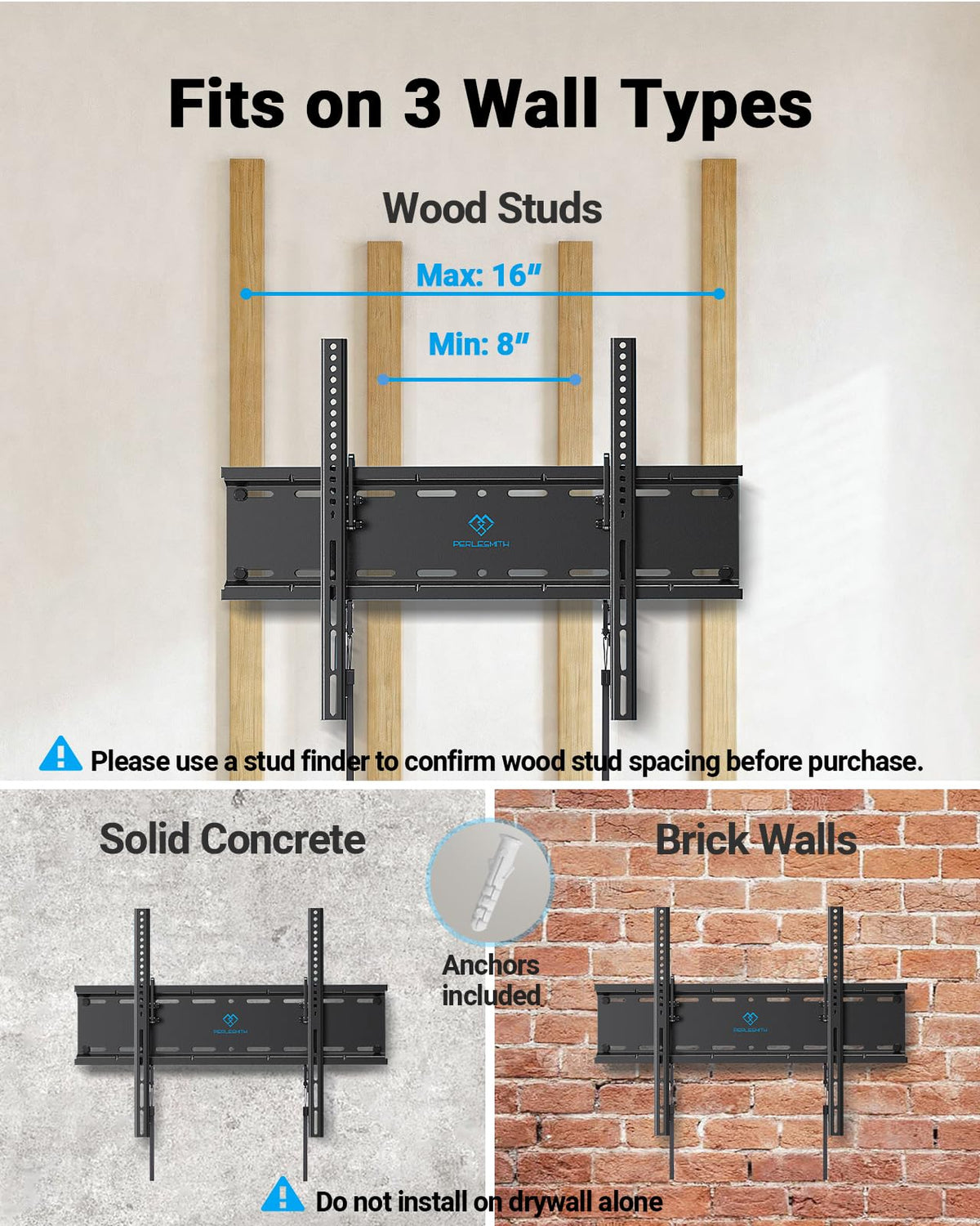 PERLESMITH Tilting TV Wall Mount for 23–60 inch TVs up to 115 lbs