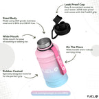 Fuel24 Stainless Steel Jug - 1.3 or 2.2 Litre Water Bottle - Extra Strong, BPA Free, Leak Proof - Large Gym Sports Bottle, 1.3L, 2.2L, Metal Bottle - Colour Options