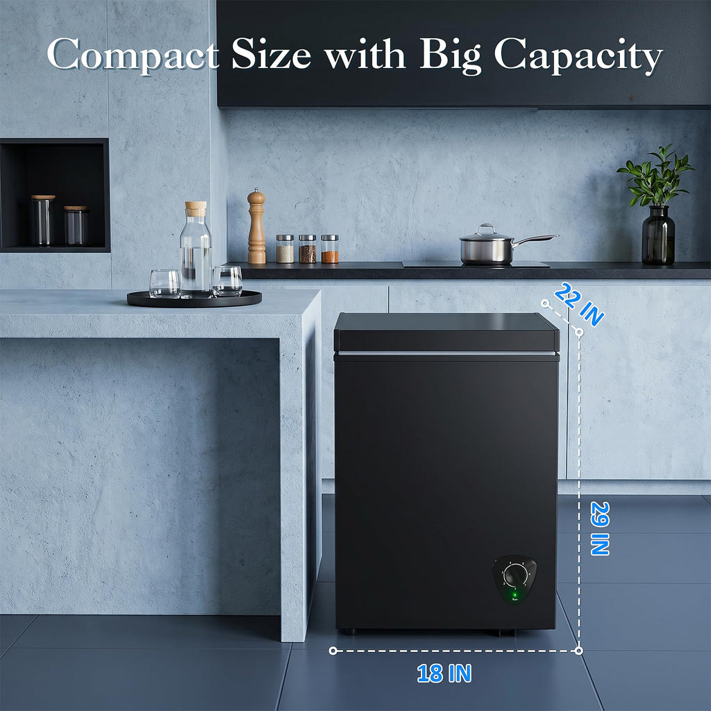 LifePlus Chest Freezer - 3.5 Cubic Feet Compact Deep Freezer Small Freezer 7 Adjustable Temperature with Removable Basket, Energy Saving Super Quiet for Garage, Office, Kitchen, or Apartment, Gray