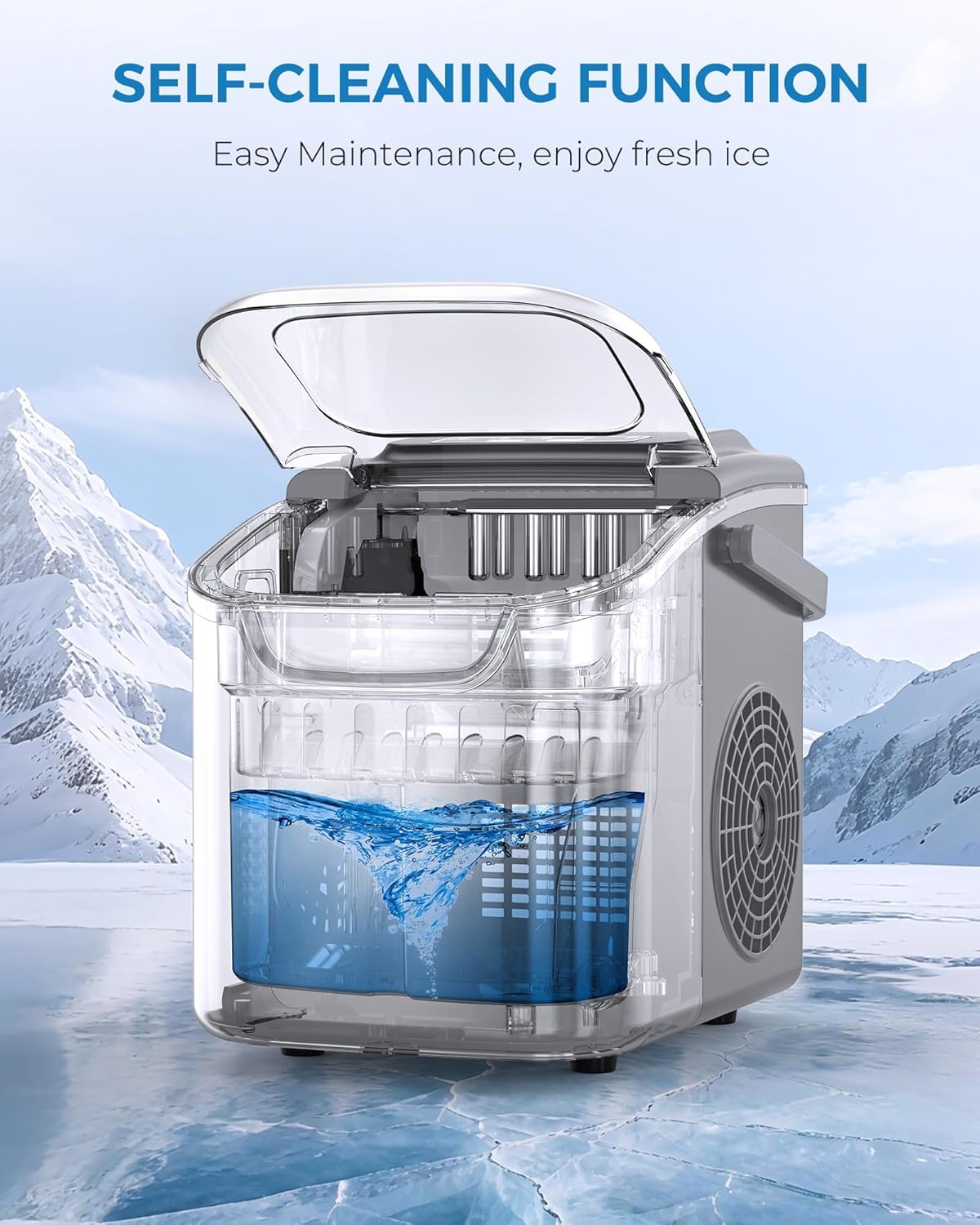 Electactic Portable Ice Maker Countertop,8 Bullet Ice in 6 Mins,2 Ice Size